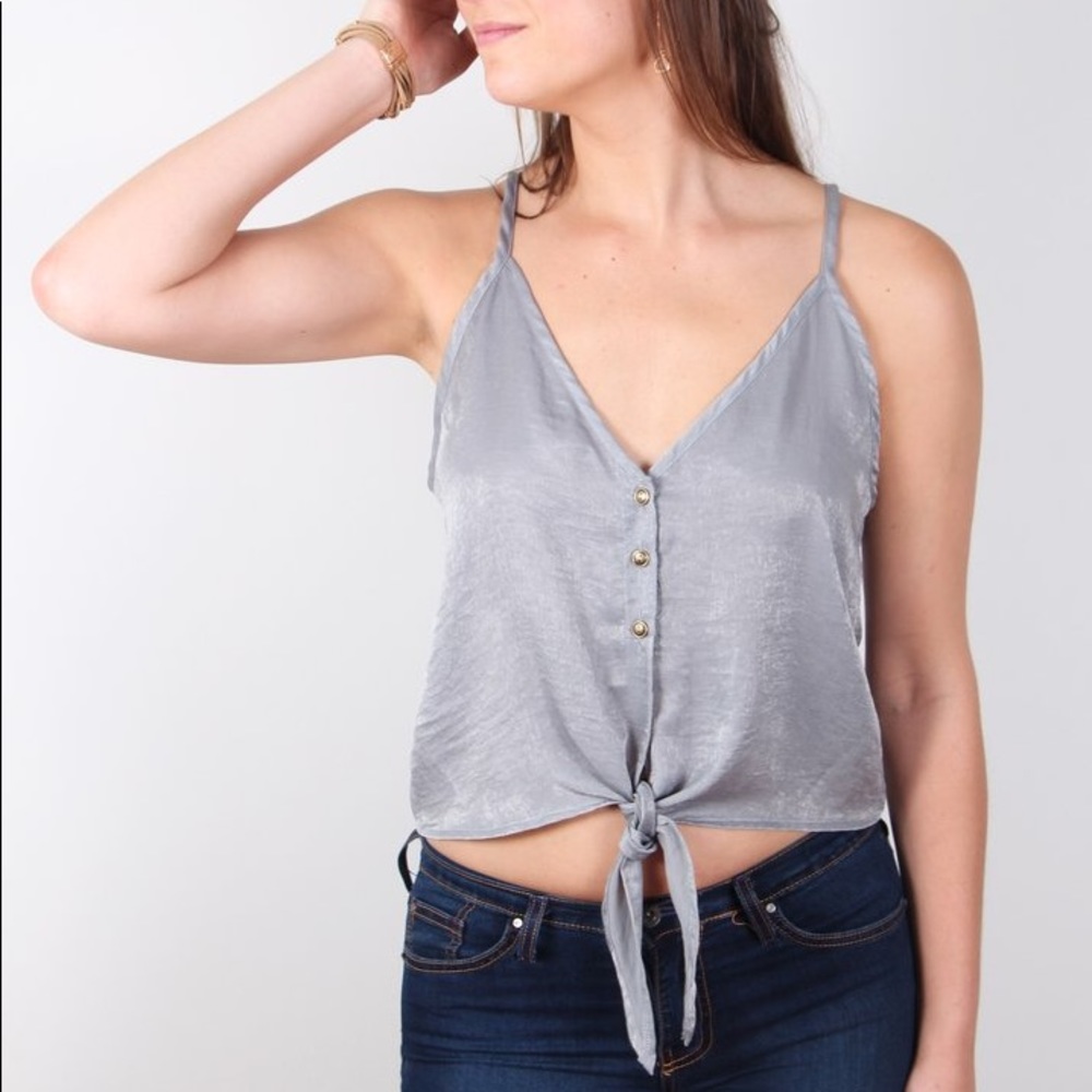 Tie Crop Tank in Slate